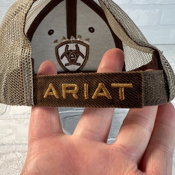 Ariat Hat Embroidered Logo Brown Mesh Back Strapback Adjustable Cowboy Western - Picture 5 of 9